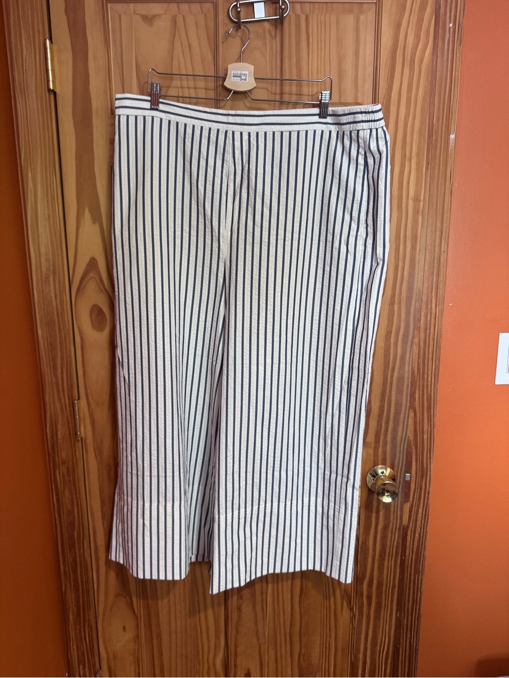 Banana Republic Cream Wide-Leg Pants with Black Pinstripes